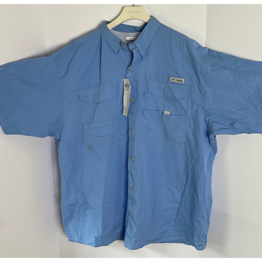Columbia PFG Bonehead Fishing Shirt XXL Blue Short Sleeve Vented Cotton FM7130